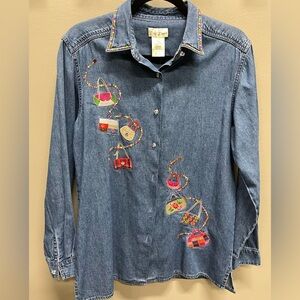 VTG Bobbie Brooks Denim Shirt with Colorful Accents